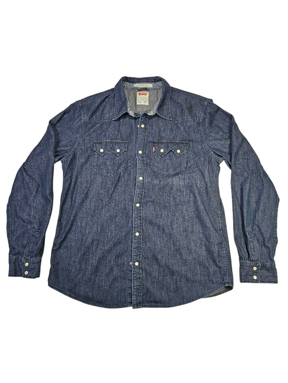 Levis Modern Fit Pearl Snap Sawtooth Western Denim Shirt Men's Size XL Dark Blue